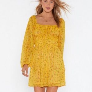 Mustard Square Neck Mini Dress
